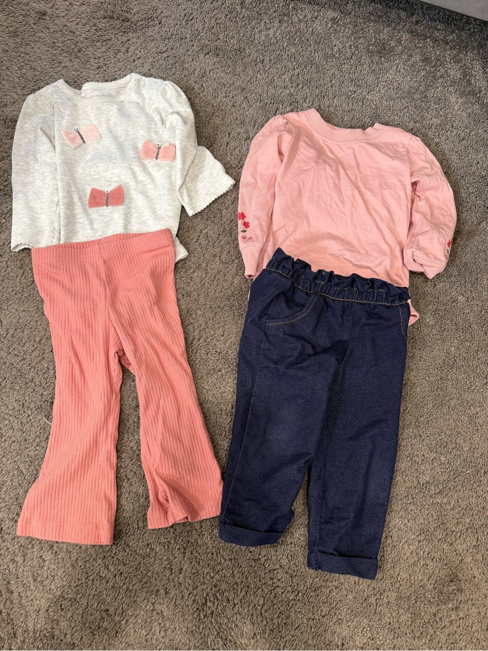 Toddler Pink Top & Navy Pull-On Pants Outfit Pair